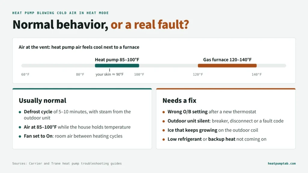 heat pump blowing cold air in heat mode