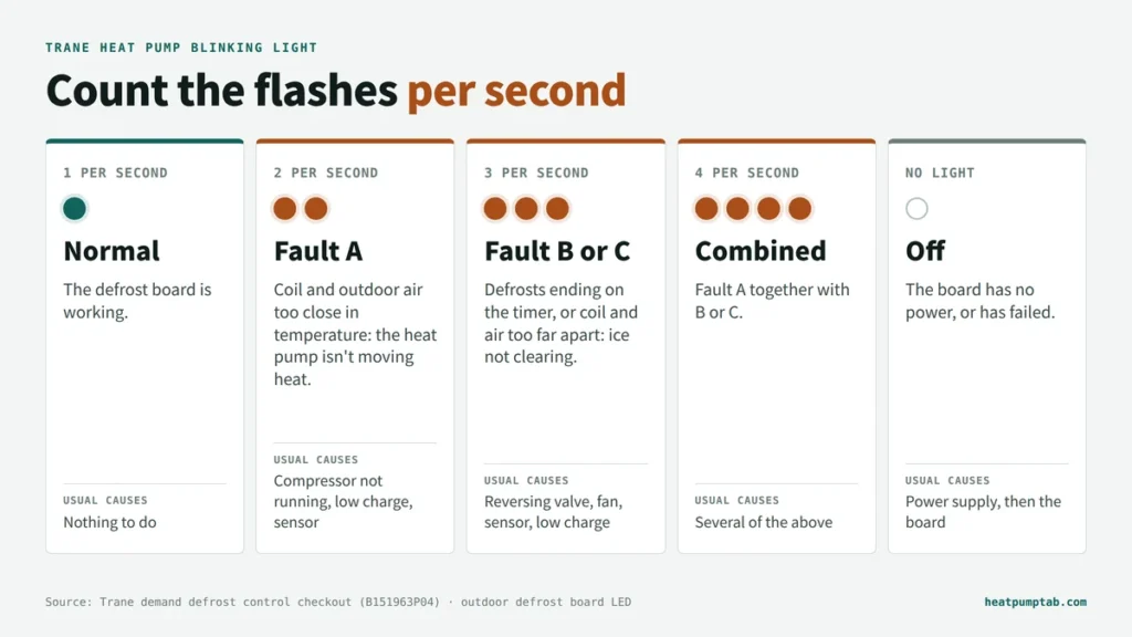 HeatPumpTab guide example: Trane flash codes chart